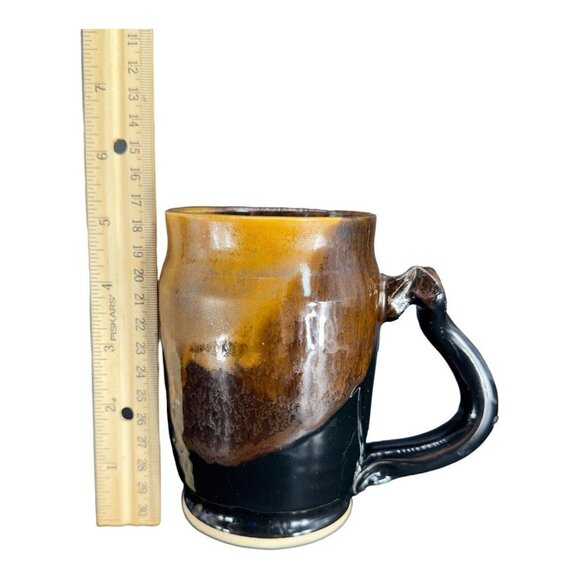 Hand Made Studio Art Pottery Coffee Cup Mug Marked Beeds Pottery Drip Glaze Larg - Picture 9 of 13